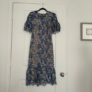 Shoshanna floral lace navy blue and cream dress